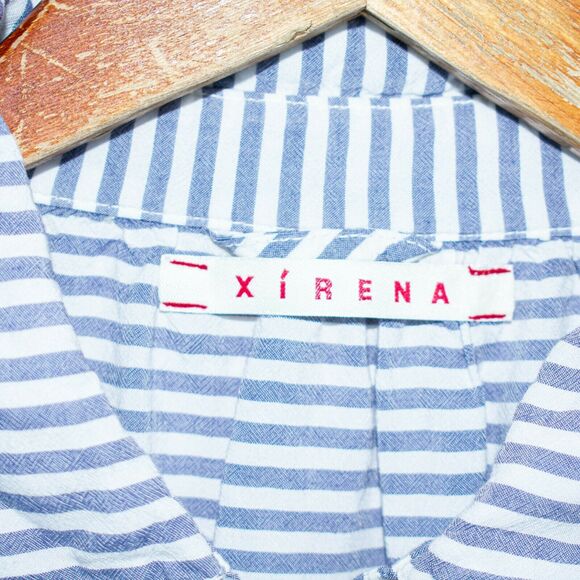 XIRENA Women's Half Button Popover Blouse Blue Striped sz Large - Picture 2 of 8